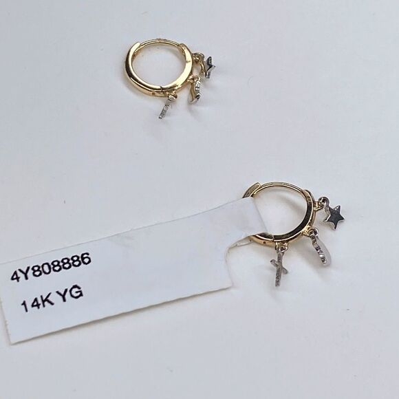 Carla Nancy B. 14k Gold Huggie Hoop earrings with star and cross charm - Picture 5 of 7